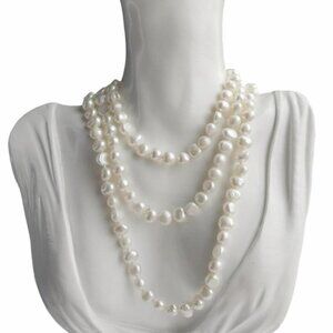 46" genuine white freshwater pearl rope necklace